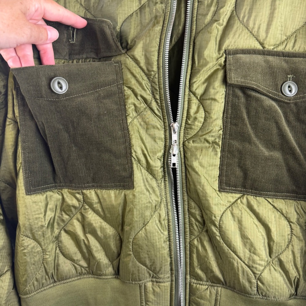 CPCM Quilted Bomber Jacket Unisex L Olive Green Sherpa Collar Corduroy (1768) - Picture 3 of 11